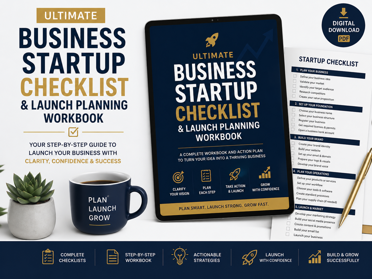 Ultimate Business Startup Checklist & Launch Planning Workbook (Digital PDF)
